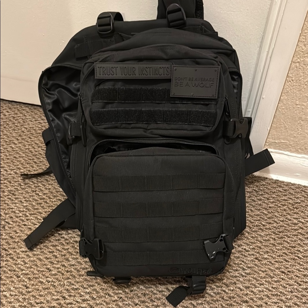 WOLF Black Tactical Backpack with MOLLE Webbing